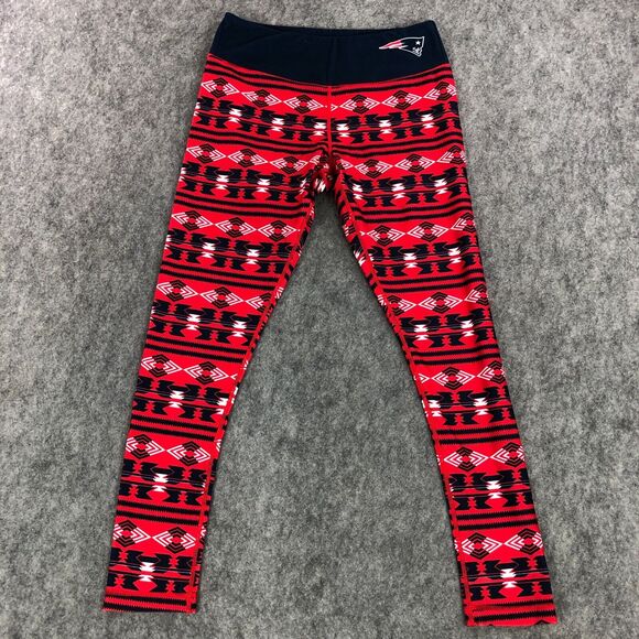 New England Patriots Womens Leggings Medium Red Blue Mid Rise Geometric Print - Picture 1 of 12